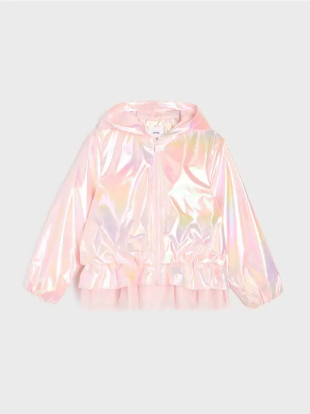 Giacca antivento con cappuccio e polsini elastici - rosa cipria