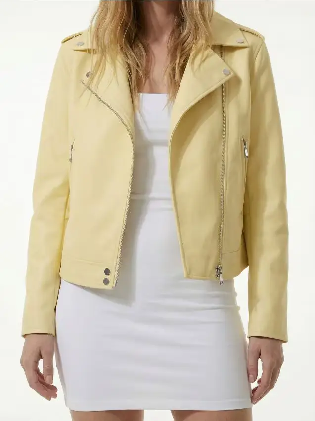 Giacca biker in ecopelle - giallo chiaro