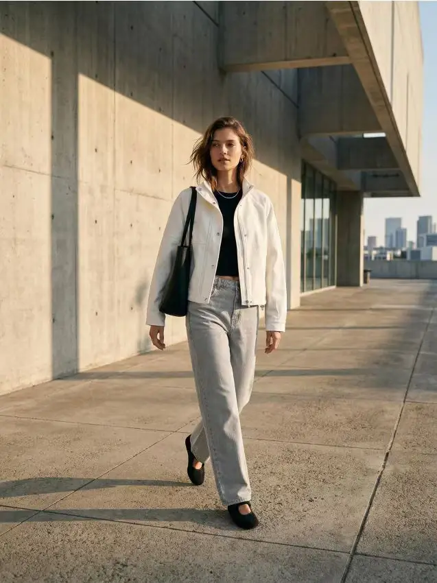 Giacca bomber con colletto alto e finitura twill - bianco