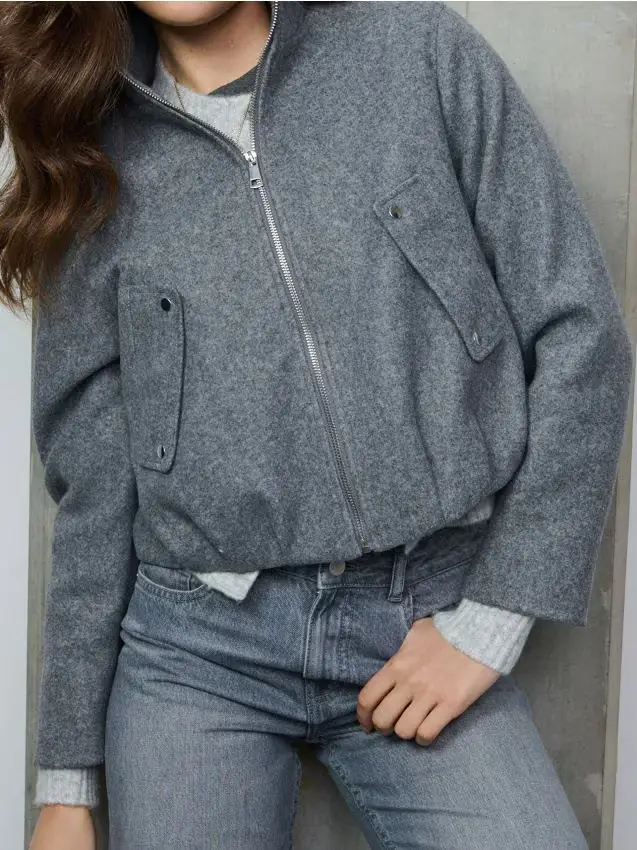 Giacca bomber con orlo arricciato - grigio scuro