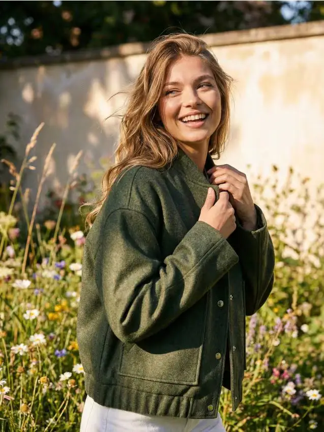 Giacca bomber con spalle scese - verde scuro