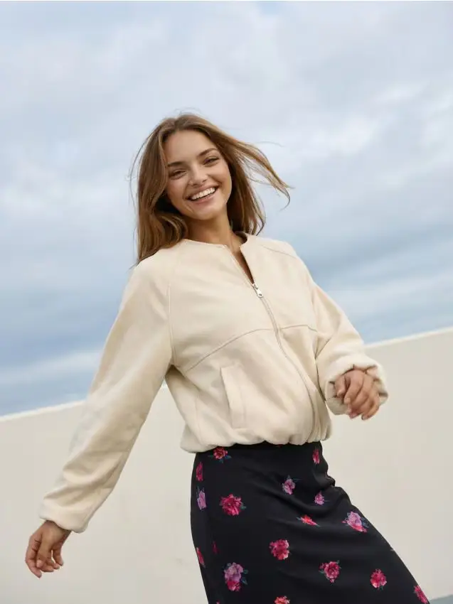 Giacca bomber effetto scamosciato - panna