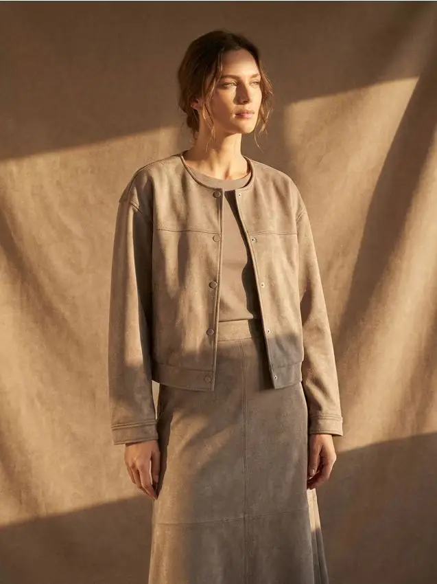 Giacca bomber effetto scamosciato - viola acciaio