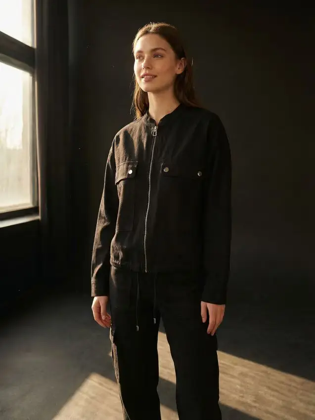 Giacca bomber leggera con finitura twill - nero