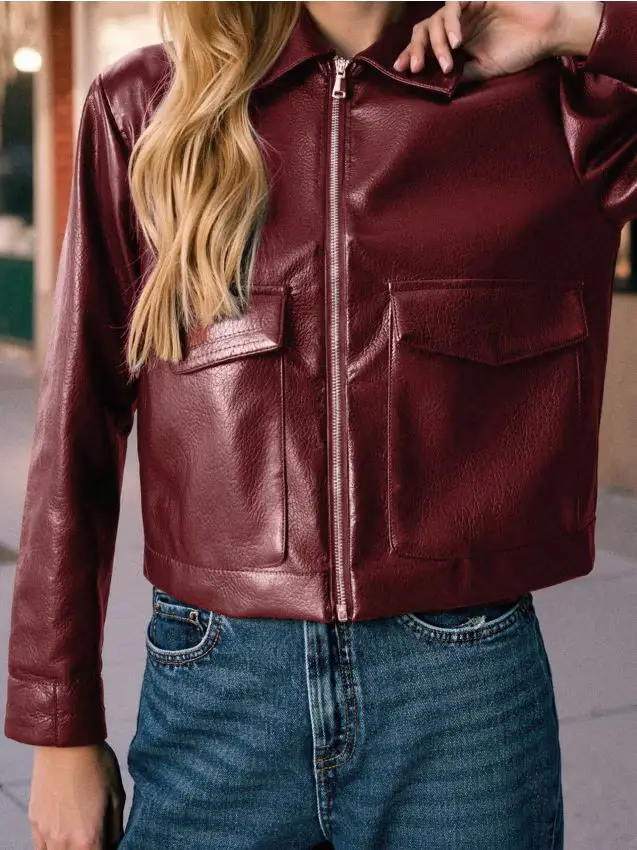 Giacca con colletto in similpelle - bordeaux