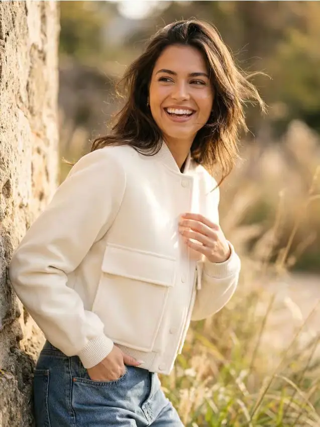 Giacca con zip senza cappuccio - panna