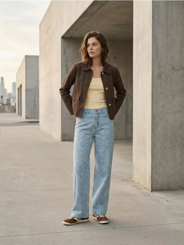 Giacca in cotone con colletto e finitura twill - marrone