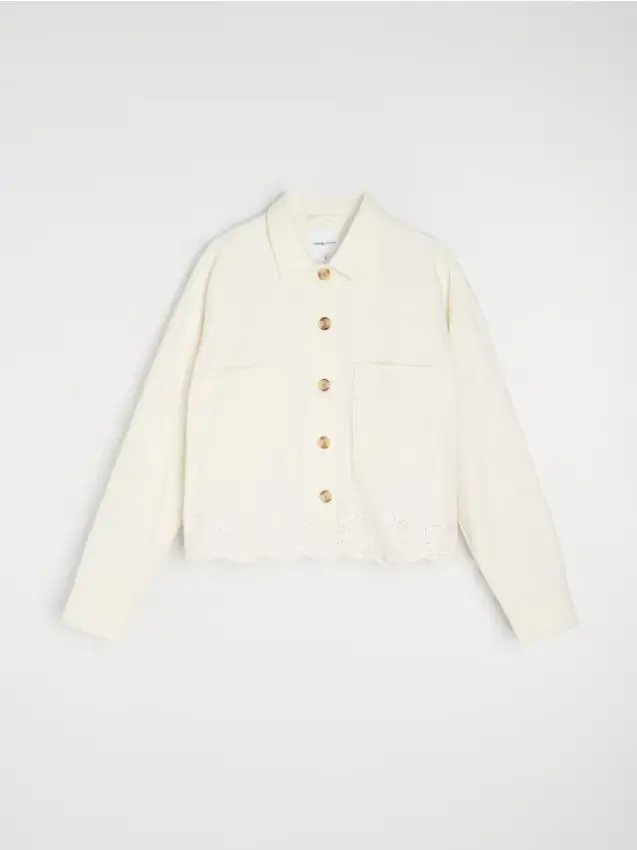 Giacca in denim con bordo all uncinetto - panna