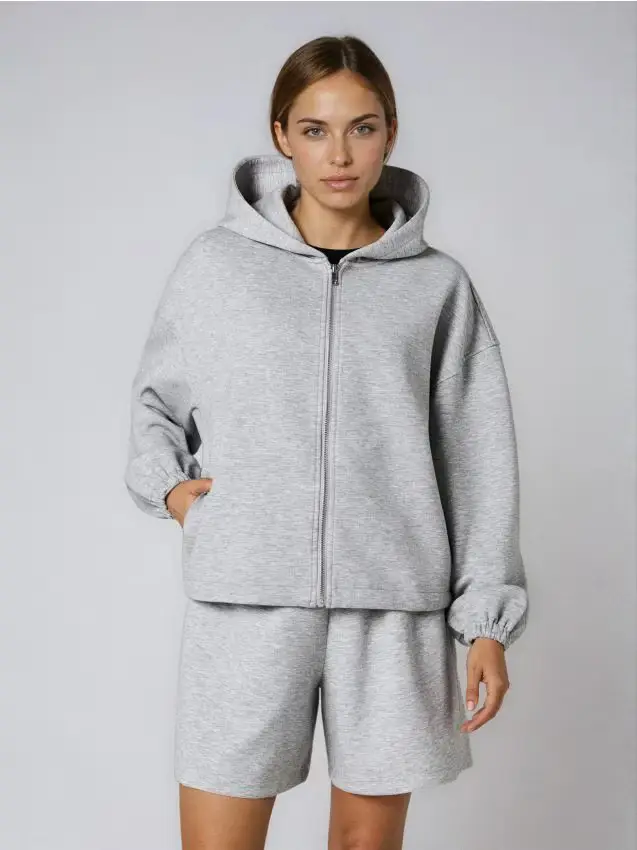 Giacca parka con cappuccio e tasche in twill - grigio chiaro