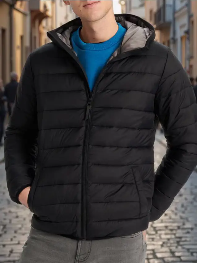 Giacca puffer con cappuccio - nero