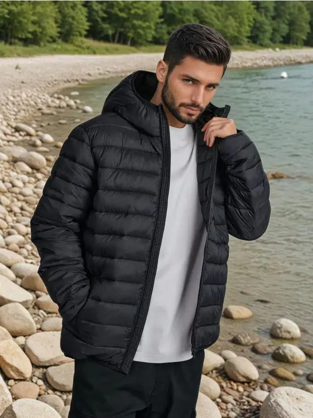Giacca puffer con cappuccio - nero
