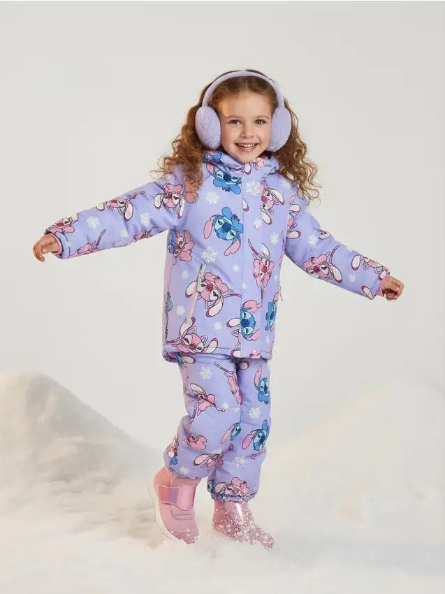 Giacca puffer con cappuccio Stitch - viola