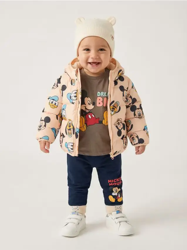 Giacca puffer trapuntata con cappuccio Mickey Mouse - beige