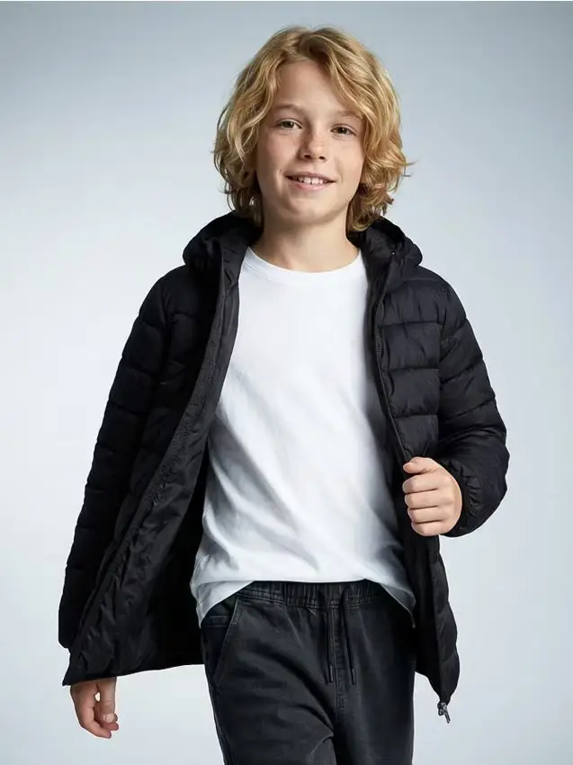 Giacca puffer trapuntata con cappuccio - nero