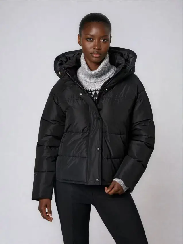 Giacca puffer trapuntata con cappuccio - nero