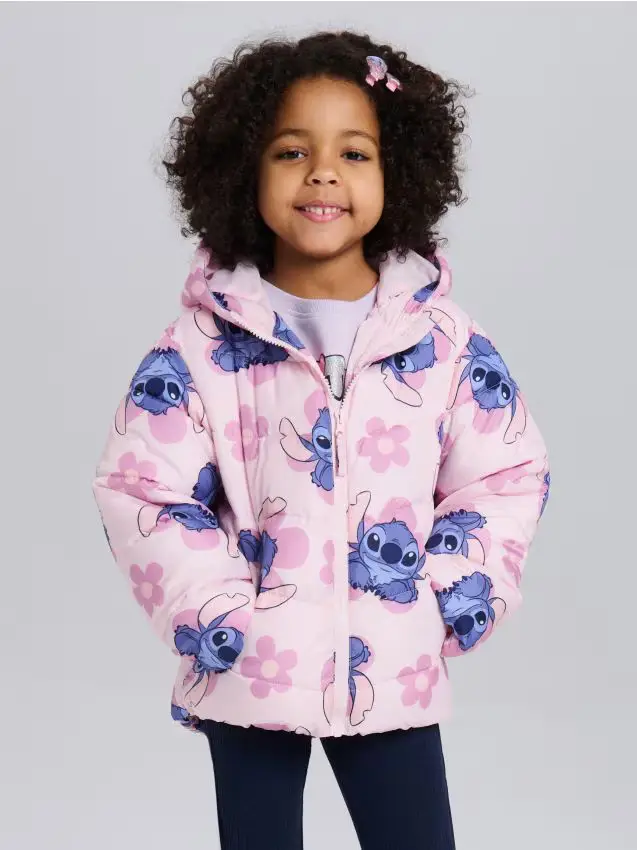 Giacca puffer trapuntata con cappuccio Stitch - rosa pastello