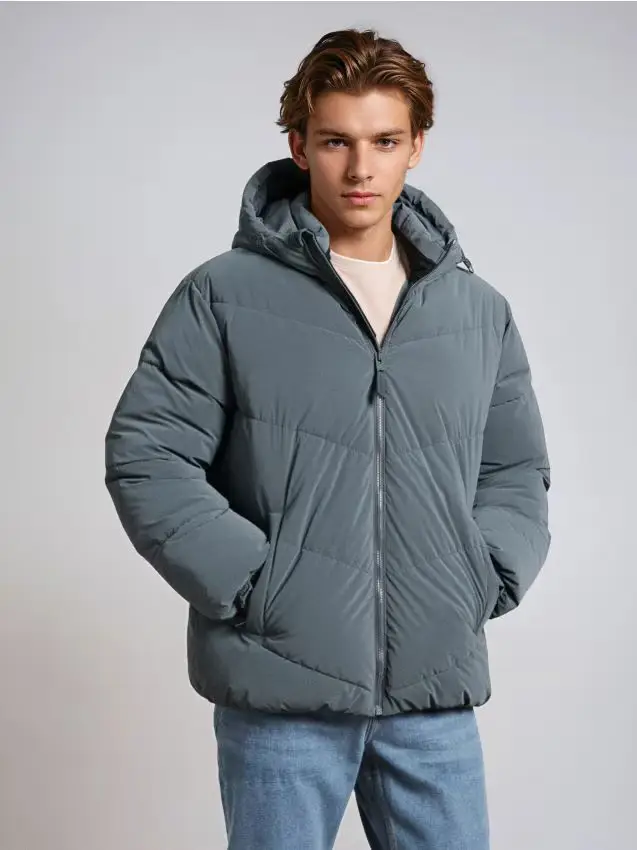 Giacca trapuntata con cappuccio - grigio medio