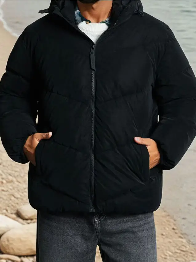 Giacca trapuntata con cappuccio - nero