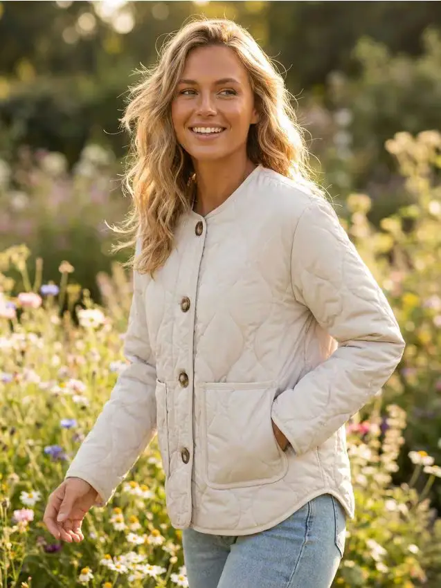 Giacca trapuntata con chiusura a bottoni - panna