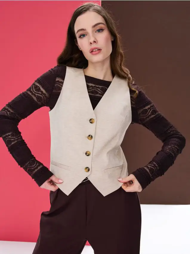 Gilet con miscela di lino - beige