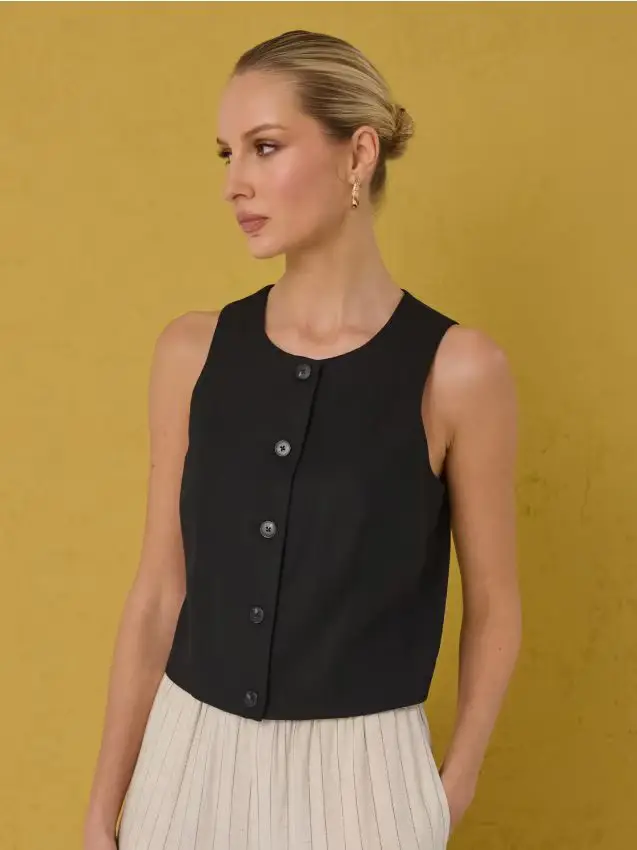 Gilet con miscela di lino - nero