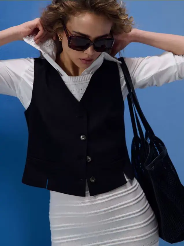 Gilet con misto viscosa e lino - nero