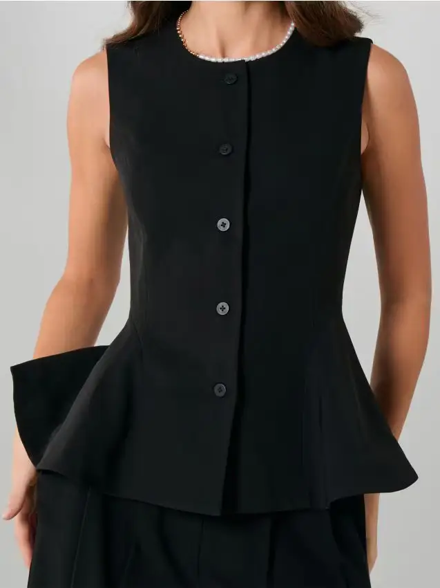 Gilet da completo con cuciture decorative - nero