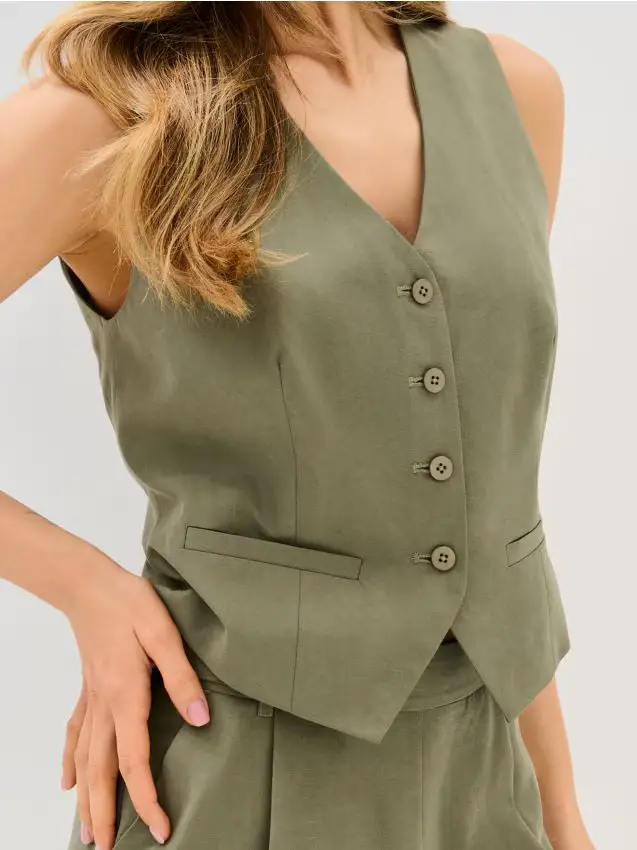 Gilet da completo in lyocell con miscela di lino - verde pallido