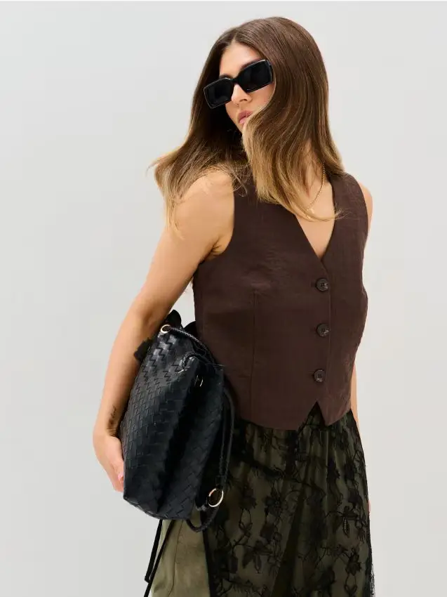 Gilet da completo in viscosa classico - marrone scuro