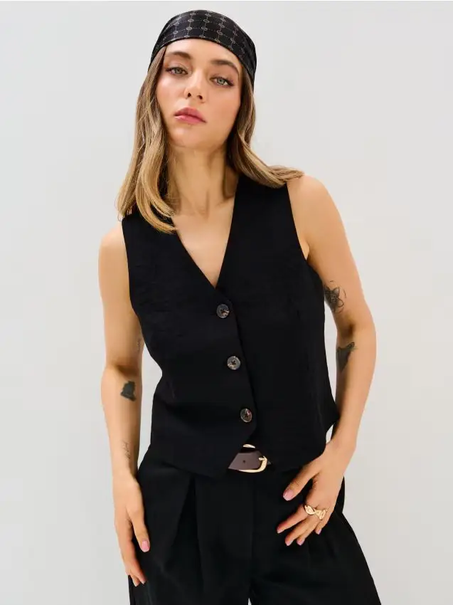 Gilet da completo in viscosa classico - nero