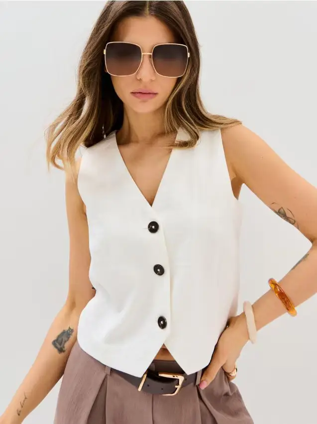 Gilet da completo in viscosa classico - panna