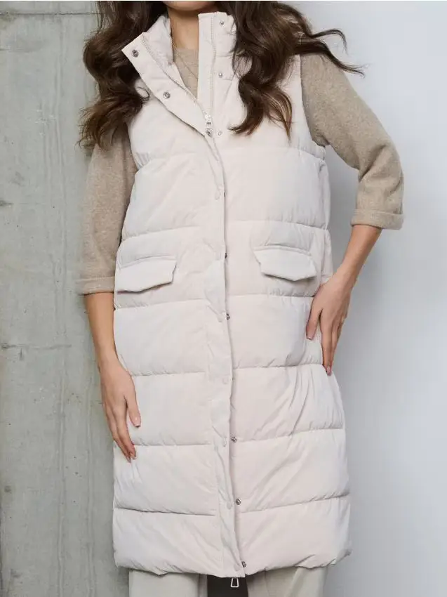 Gilet imbottito puffer con cappuccio staccabile - panna