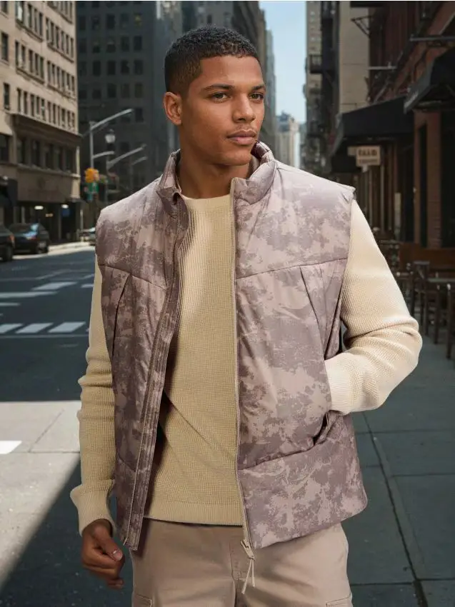 Gilet Puffer Con Stampa Camouflage - beige