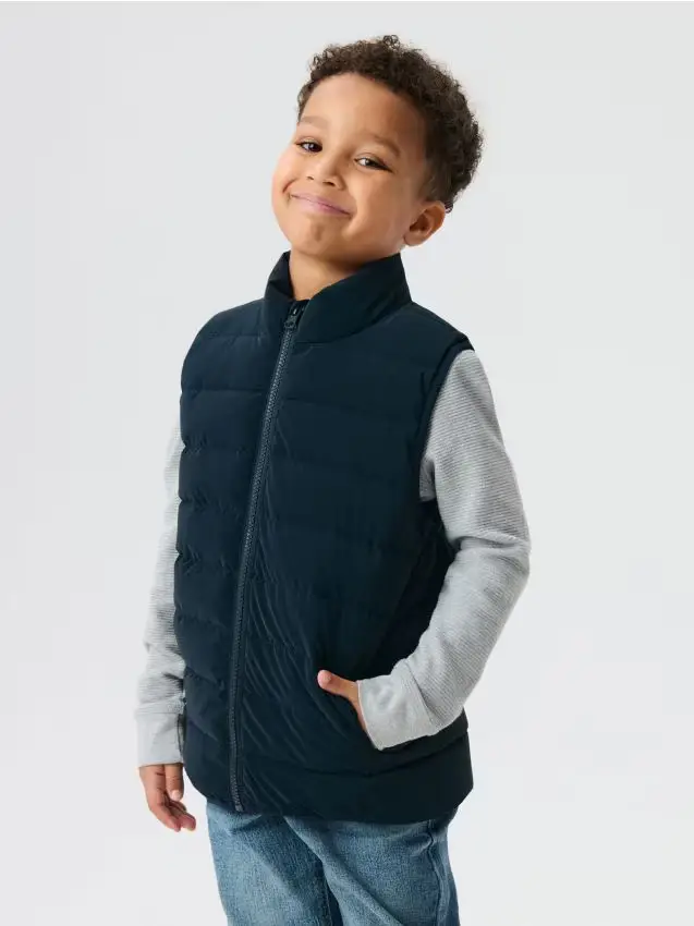 Gilet puffer trapuntato con cappuccio - blu scuro