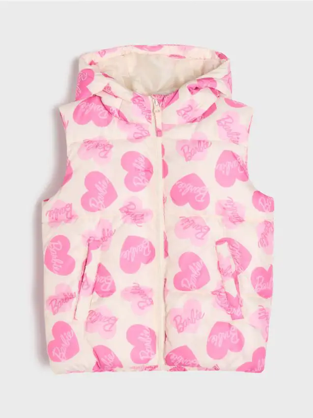 Gilet puffer trapuntato con cappuccio - panna