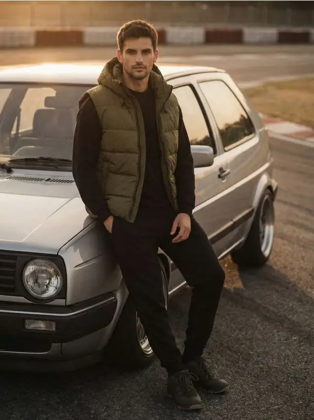 Gilet puffer trapuntato con cappuccio - verde oliva chiaro