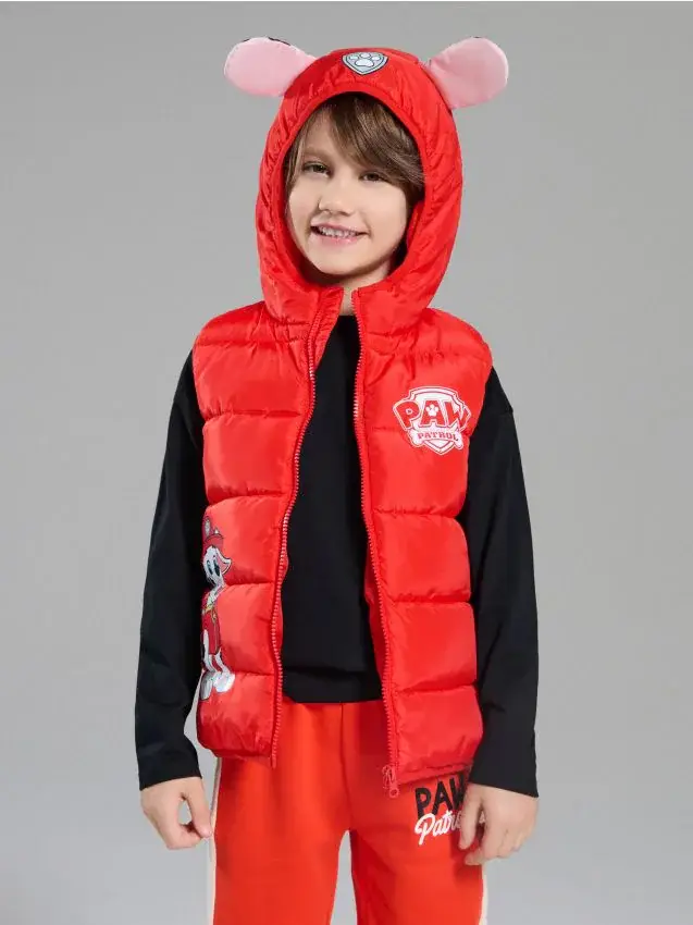 Gilet trapuntato con cappuccio e orecchie 3D PAW Patrol - rosso