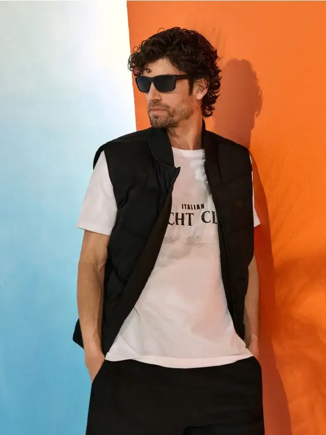 Gilet trapuntato con collo alto - nero