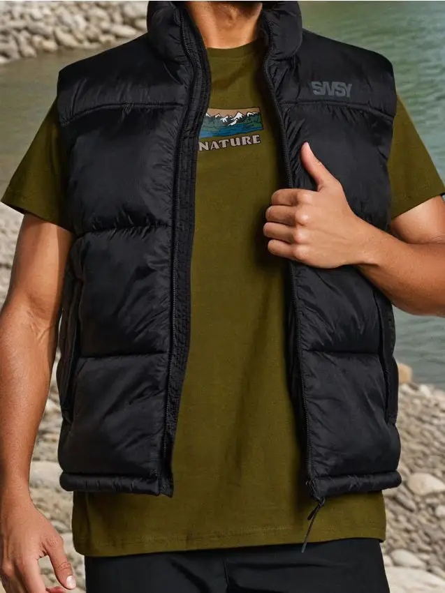 Gilet trapuntato con collo alto - nero