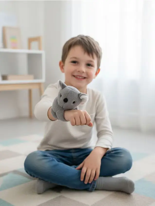 Giocattolo di peluche con manico per la mano - grigio chiaro