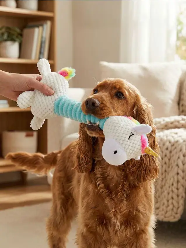 Giocattolo di peluche per cani con squeaker a forma di unicorno - multicolor