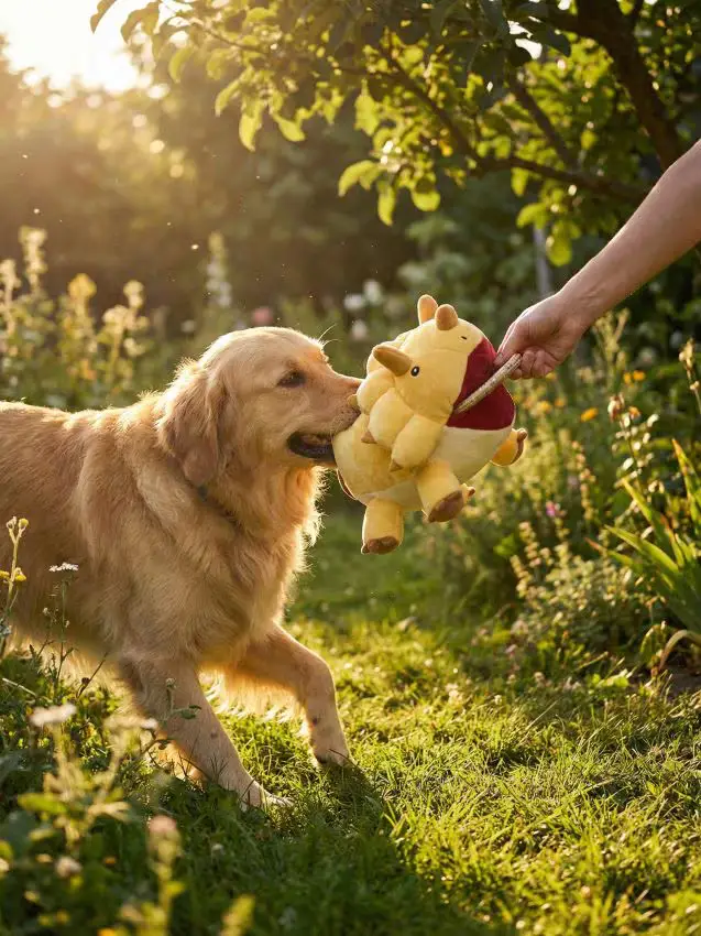 Giocattolo in peluche per cane con squeaker e tasca per la mano a forma di dinosauro - giallo chiaro