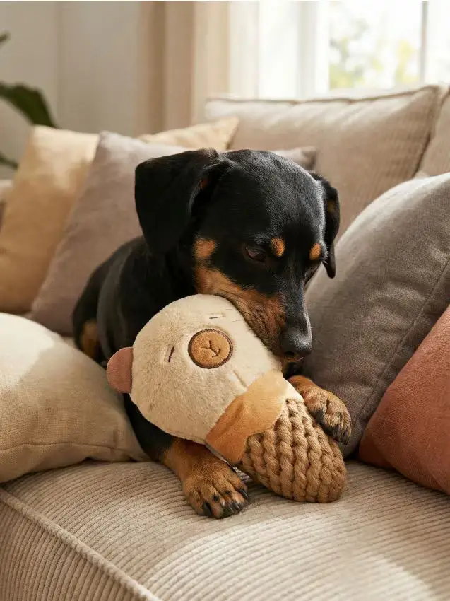 Giocattolo in peluche per cani con squeaker a forma di capibara nel cono - marrone