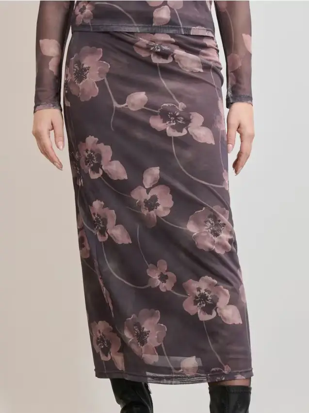 Gonna midi a fiori - marrone polveroso