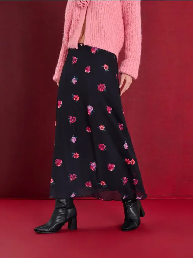 Gonna midi a fiori - multicolor