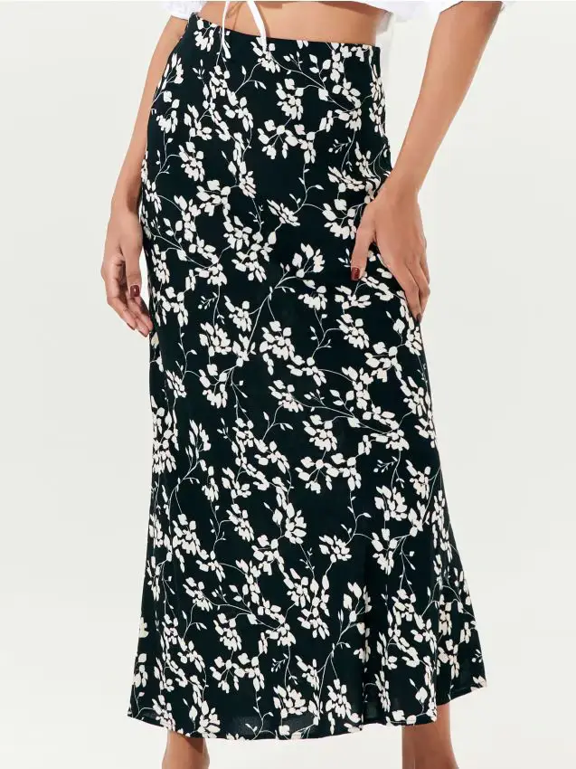 Gonna midi a fiori - nero