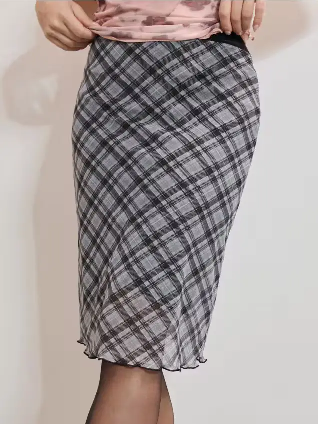 Gonna midi a quadri - grigio medio