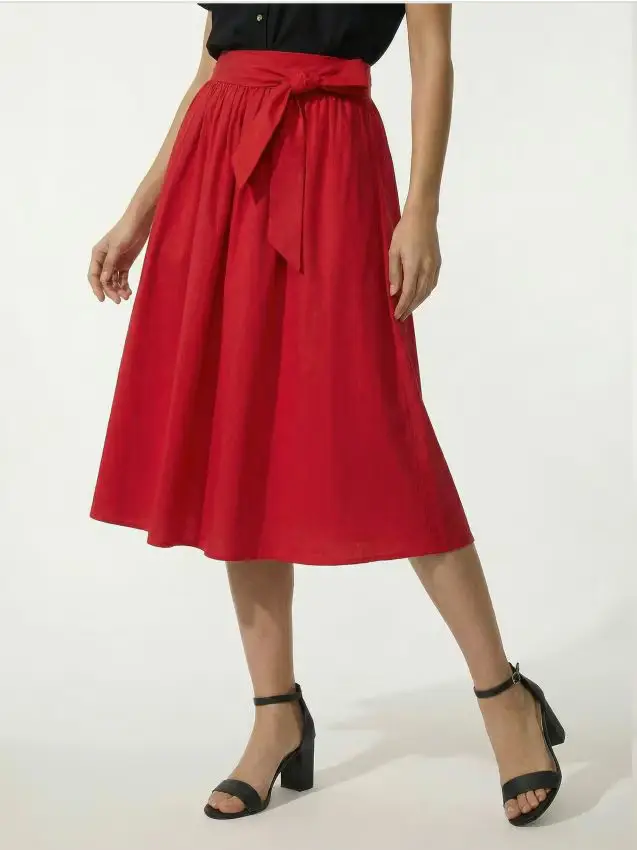 Gonna midi classica con legatura decorativa - rosso