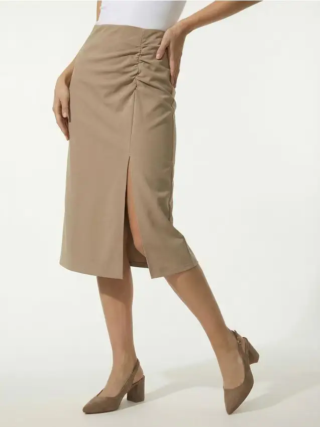 Gonna midi con arricciatura - beige