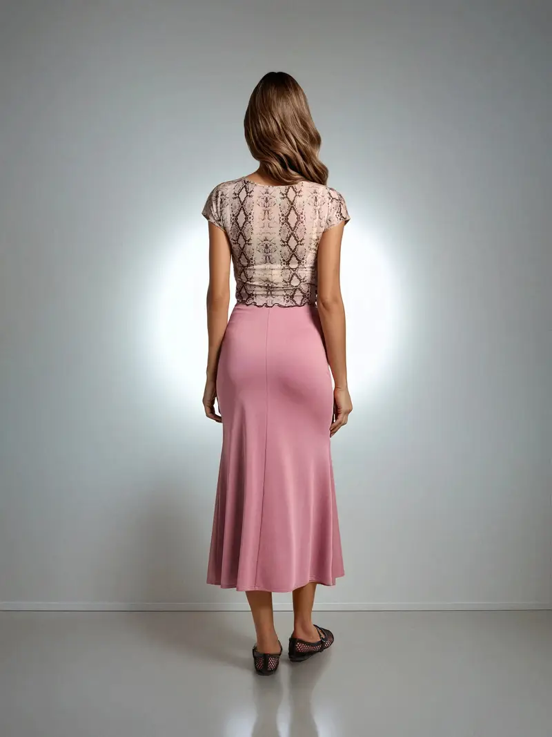 Gonna midi con orlo svasato - rosa cipria miniatura 4